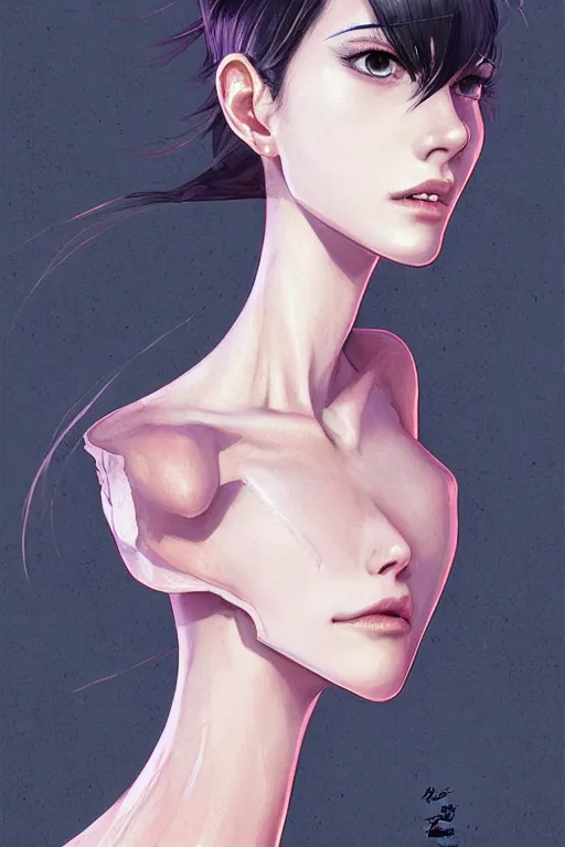 Image similar to Portrait of a slim tall beautiful young woman anatomically correct, beautiful perfect face, enigmatic, magnificent, medium close up, details, sharp focus, elegant, highly detailed, illustration, by Jordan Grimmer and greg rutkowski and PiNe(パイネ) and 薯子Imoko and 香川悠作 and wlop!!!! and maya takamura, intricate, beautiful, sunset!!!, Trending artstation, pixiv, digital Art