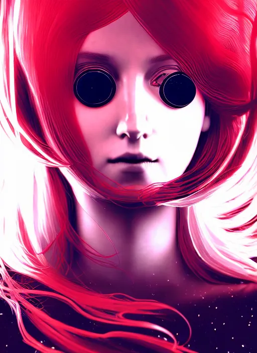 Prompt: highly detailed portrait of a hopeful pretty astronaut lady with a wavy blonde hair, by Dariusz Zawadzki, 4k resolution, nier:automata inspired, bravely default inspired, vibrant but dreary but upflifting red, black and white color scheme!!! ((Space nebula background))