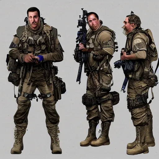 Image similar to Adam Sandler as a navy SEAL, high resolution fantasy concept art, intricate details, soft lighting