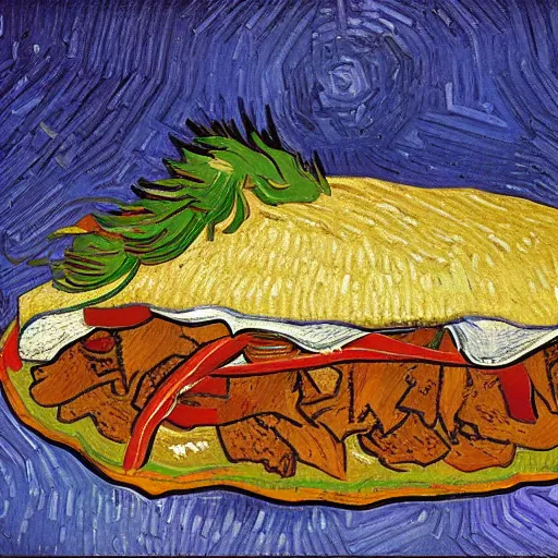 Prompt: a doner kebab by vincent van gogh, digital art, trending on artstation