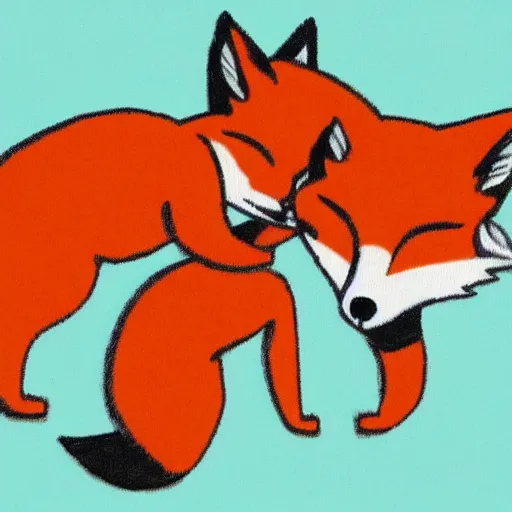 Prompt: Two foxes, hugging