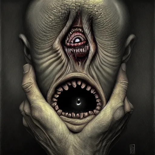 Prompt: visceral reaction to foul beings. by anton semenov, hyperrealistic photorealism acrylic on canvas