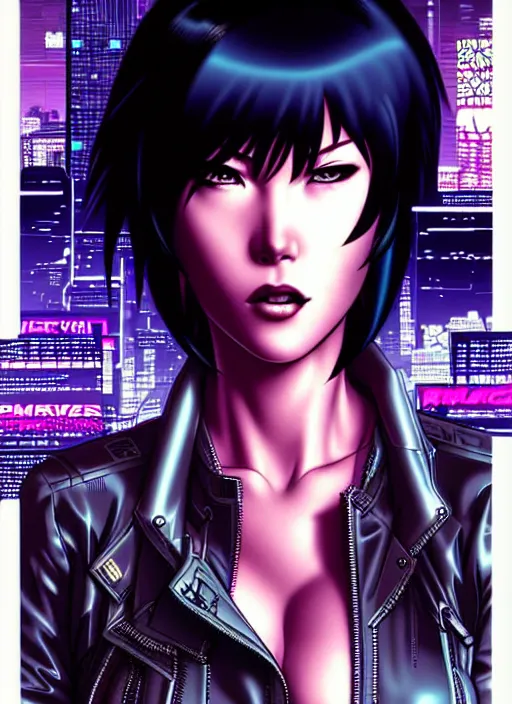 Prompt: motoko kusanagi in grungy cyberpunk megacity, intricate and finely detailed, cyberpunk vaporwave, portrait by j scott campbell, phil jimenez, ilya kuvshinov