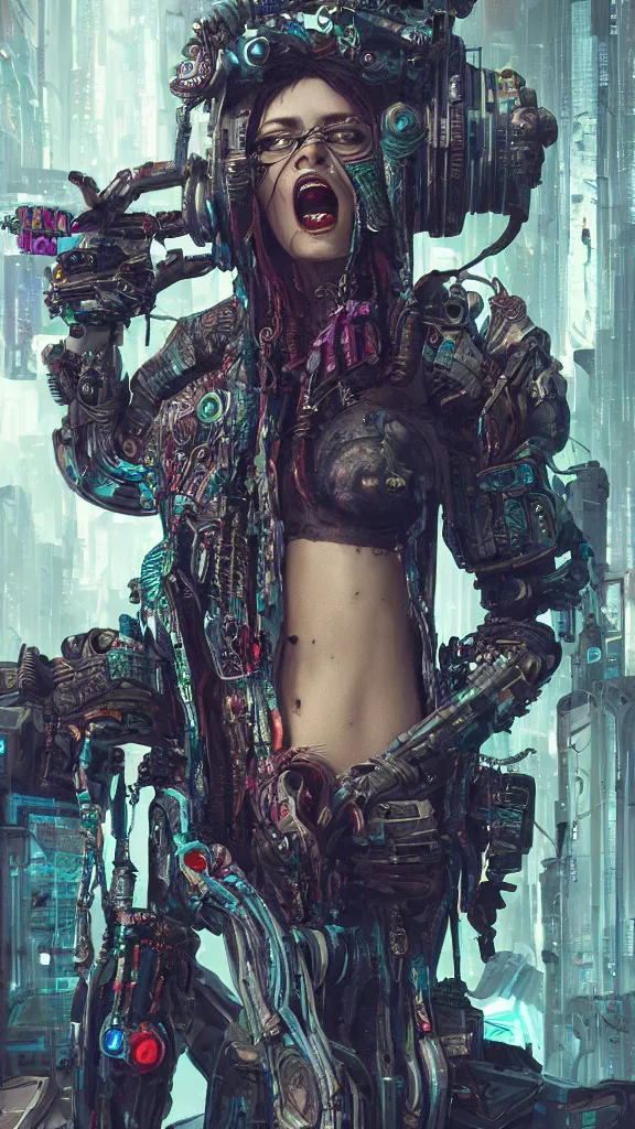 Prompt: expressive painting of a screaming cyberpunk valkyria, octane render, insanely detailed and intricate, hypermaximalist, elegant, ornate, hyper realistic, super detailed