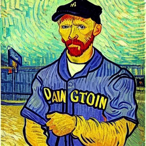 Image similar to a van gogh style painting of an baseball player