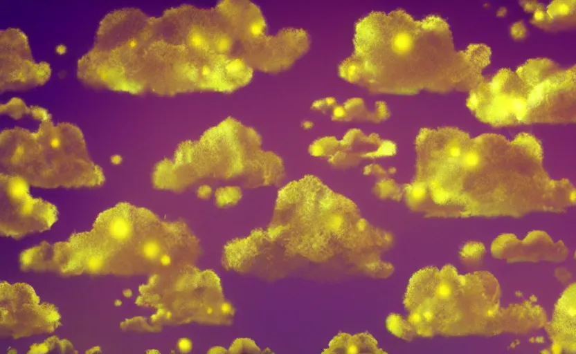 Image similar to golden clouds floating above computer keyboards made of rainbow drops, # vfxfriday, hdr