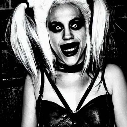 Image similar to Brittany Murphy as Harley Quinn, dark eerie pic, photo taken by ghost adventures