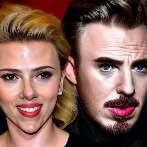 Prompt: scarlett johansson with a face expression with chris evans