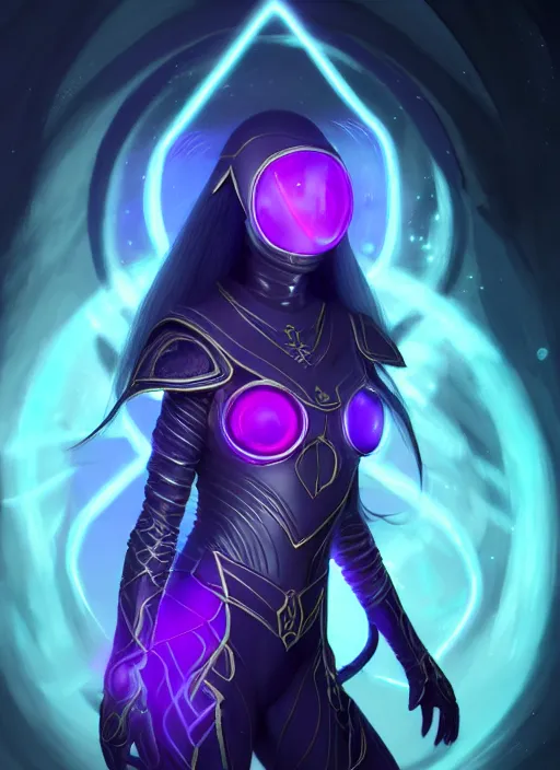 Image similar to portrait of an elf, eldar, aeldari, lady voidstar in full futuristic close fitting armor, glowing diagram of a pentagram and a star, intricate, elegant, purple, glowing lights, highly detailed, digital painting, artstation, concept art, smooth, sharp focus, illustration, art by wlop, mars ravelo and greg rutkowski