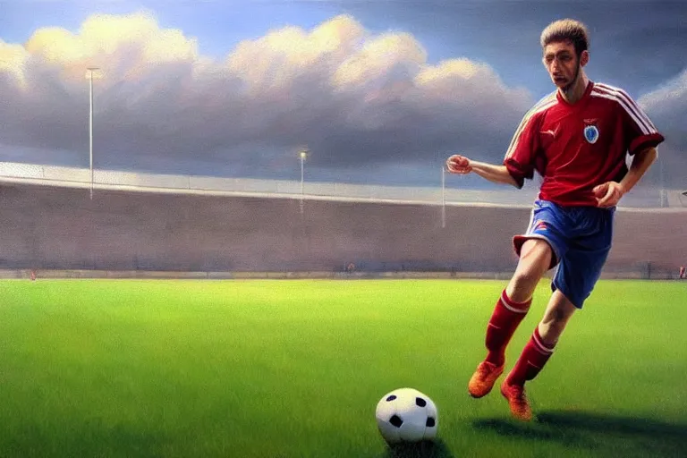 Prompt: ( ( a beautiful 8 k photorealistic masterpiece oil painting ) ( of ( a man playing soccer in age of empire game ) ) ) ( hyperrealism ) ( 1 6 k ) ( trending on artstation )