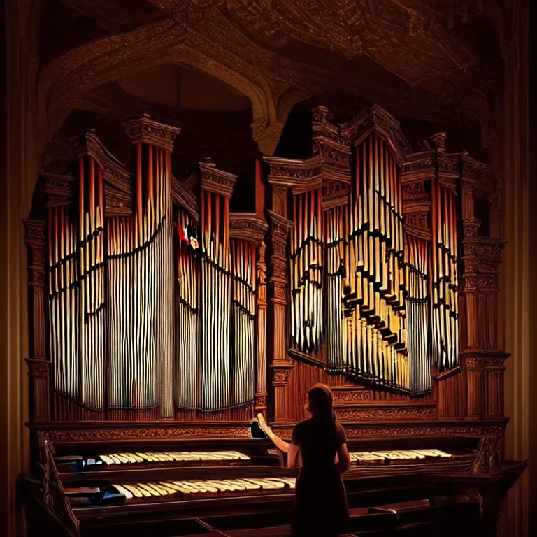 Prompt: epic professional digital art of a pipe organ, atmospheric lighting, painted, intricate, detailed, foreboding, by leesha hannigan, wayne haag, reyna rochin, ignacio fernandez rios, mark ryden, iris van herpen,, epic, stunning, gorgeous, much wow, cinematic, masterpiece.