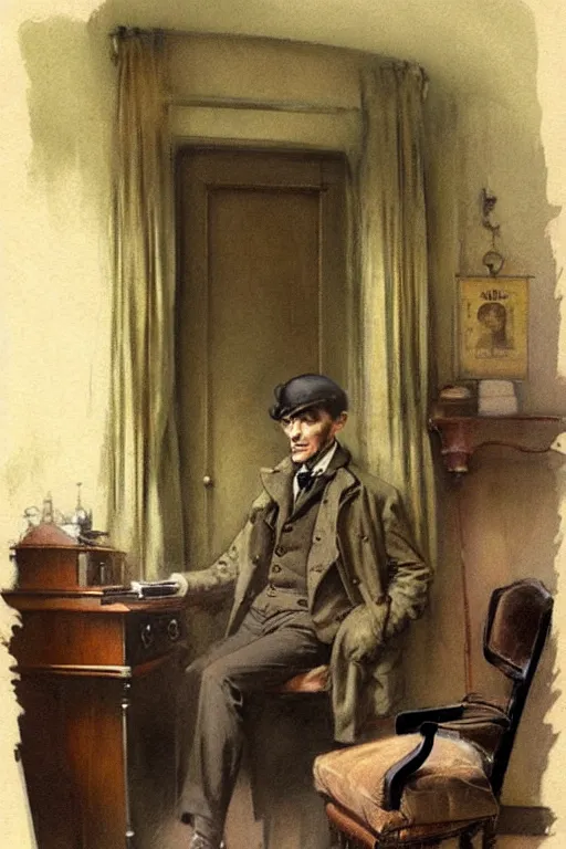 Image similar to ( ( ( ( ( 1 9 5 0 s 1 9 th century sherlock holmes interior study 2 2 1 b baker street, london. muted colors. ) ) ) ) ) by jean - baptiste monge!!!!!!!!!!!!!!!!!!!!!!!!!!!!!!