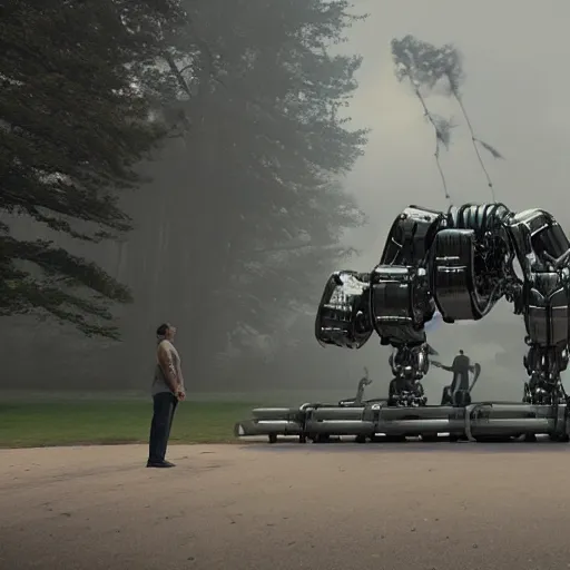 Prompt: a gigantic mechanical robot by Gregory Crewdson and Keos Masons, dribble, cg society