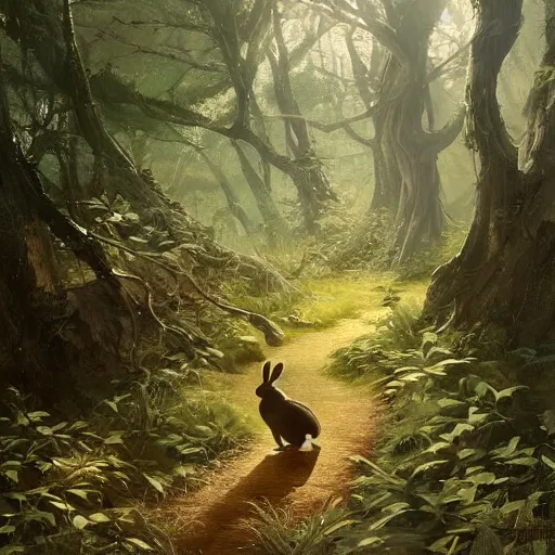 Image similar to a rabbit in the forest, by stanley lau and greg rutkowski