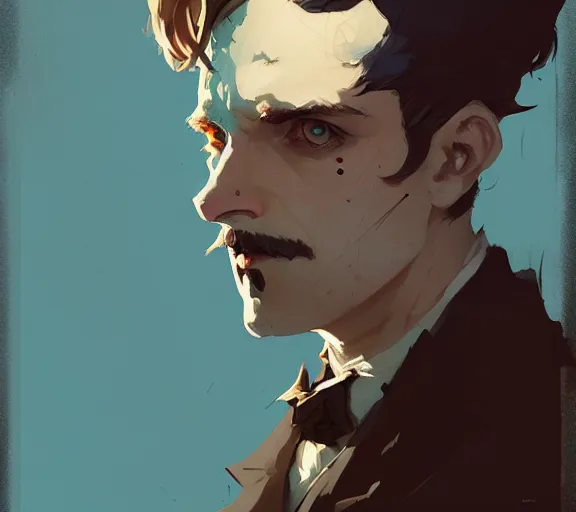 Prompt: portrait victorian era lord, by atey ghailan, by greg rutkowski, by greg tocchini, by james gilleard, by joe fenton, by kaethe butcher, by ashley wood, dynamic lighting, gradient light blue, brown, blonde cream and white color scheme, grunge aesthetic