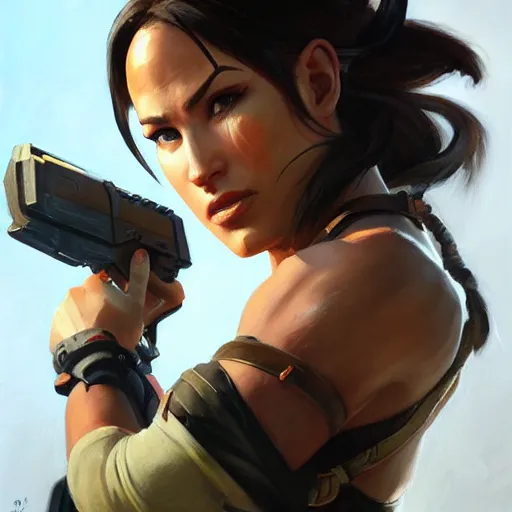 Image similar to greg manchess portrait painting of partially armored lara croft as overwatch character, close - up shot, asymmetrical, profile picture, organic painting, sunny day, matte painting, bold shapes, hard edges, street art, trending on artstation, by huang guangjian and gil elvgren and sachin teng