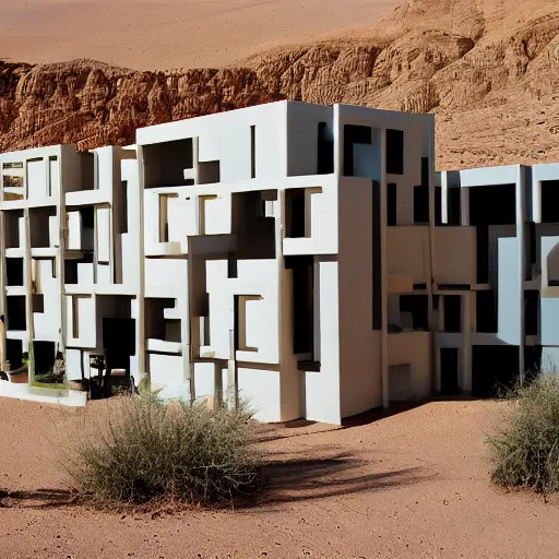 Image similar to big scale babyschema hotel in the dessert, toy house, modernism