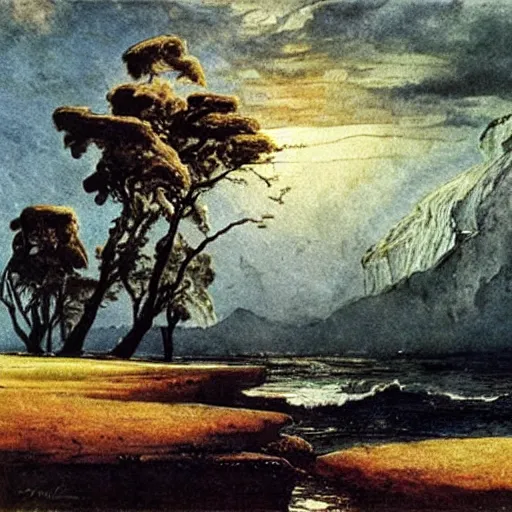 Prompt: art by peder balke, walter crane