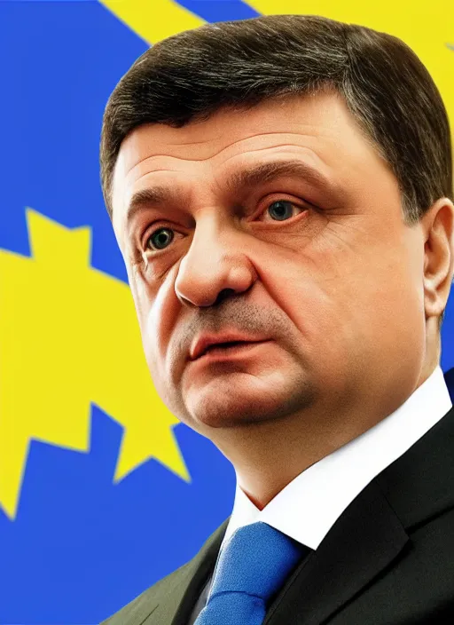 Image similar to the president of ukraine stands at the front in a photorealistic way