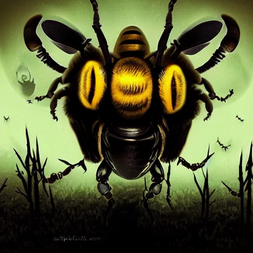 Prompt: nightmare bee in realsitic style, scary atmosphere