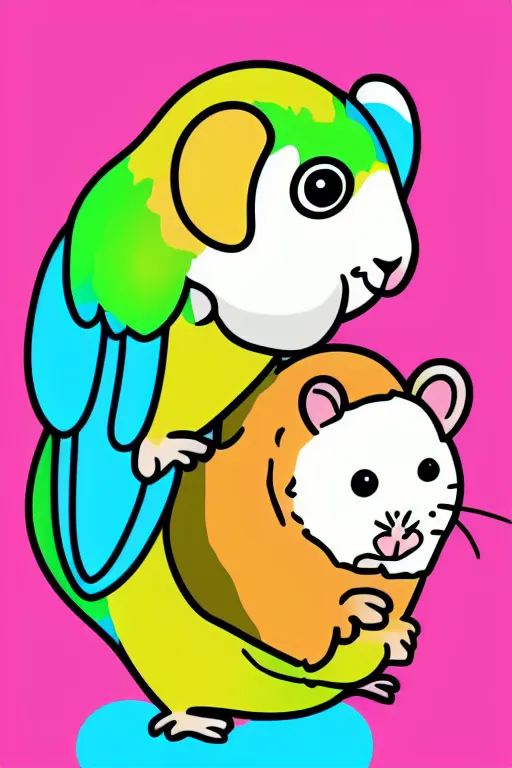 Image similar to Portrait of a cute hamster with parrot, sticker, andromorphic, colorful, illustration, highly detailed, simple, smooth and clean vector curves, no jagged lines, vector art, smooth