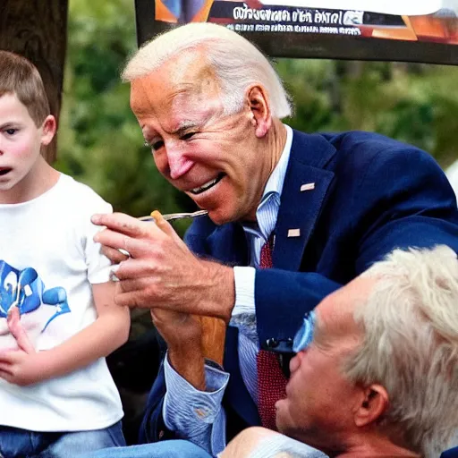 Image similar to a candid photo of joe biden smoking crack cocaine with his son.