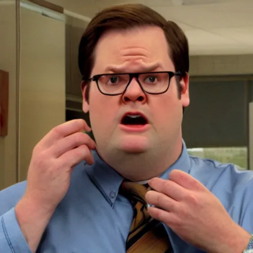 Image similar to dwight schrute pretending to be brian baumgartner