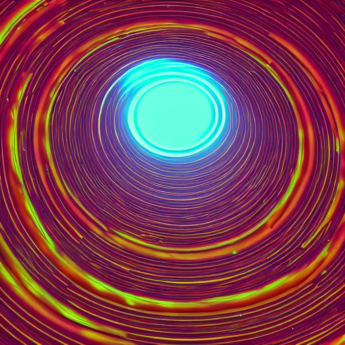 Image similar to surrealist art featuring concentric circles, lasers, flowing curves, gradients, grainy, glowy lighting, matte colors, trending on artstation