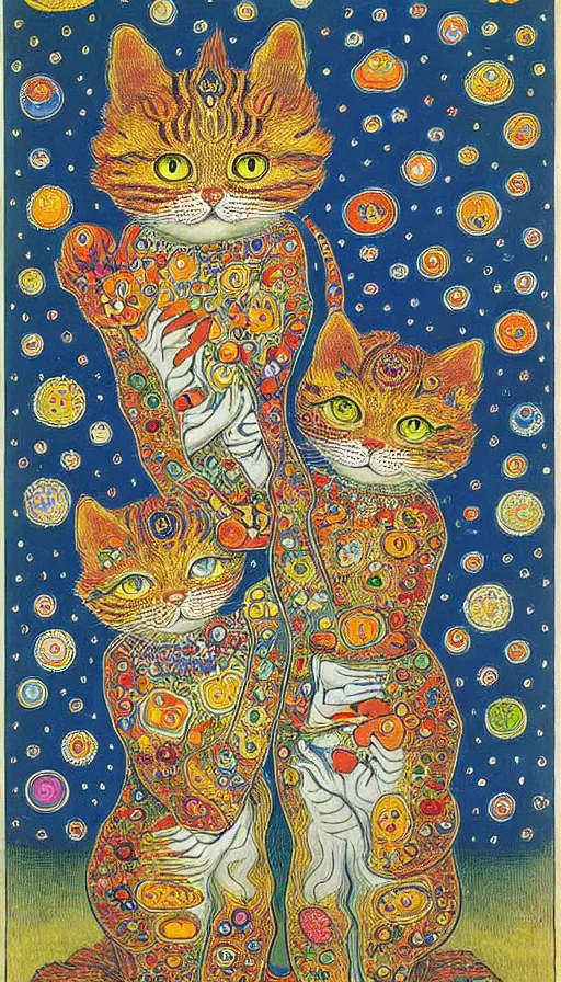 Prompt: the two complementary forces that make up all aspects and phenomena of life, by Louis Wain