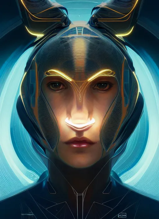 Image similar to symmetry!! portrait of an animal, tech wear, scifi, glowing lights!! intricate elegant, highly detailed, digital painting, artstation, concept art, smooth, sharp focus, illustration, art by artgerm and greg rutkowski and alphonse mucha