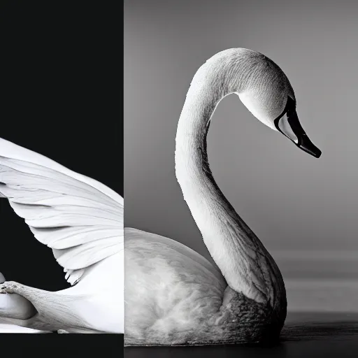 Image similar to a collage of a swan and a woman, dissected blown up, ultra realistic, cinematic