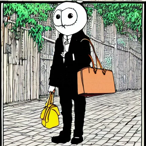 Image similar to barn owl in a black suit wearing an office bag going to the office,drawn by Hayao Miyazaki and Beatrix Potter, highly detailed,anime, anime shot,anime colours, inspired by My Neighbor Totoro 1988,cell shading