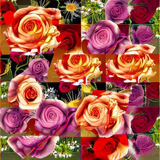 Prompt: a digital collage of roses on fire