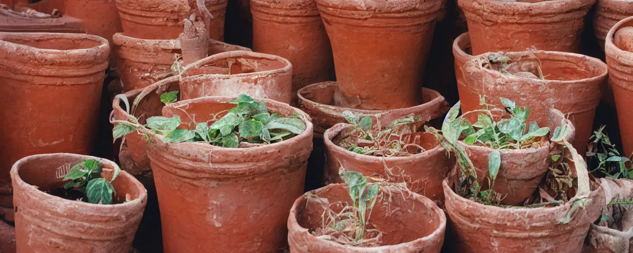 Image similar to spaghetti inside ancient terra cotta pots, middle east, fine detail, canon 5 0 mm, in the style wes anderson, kodachrome, retro