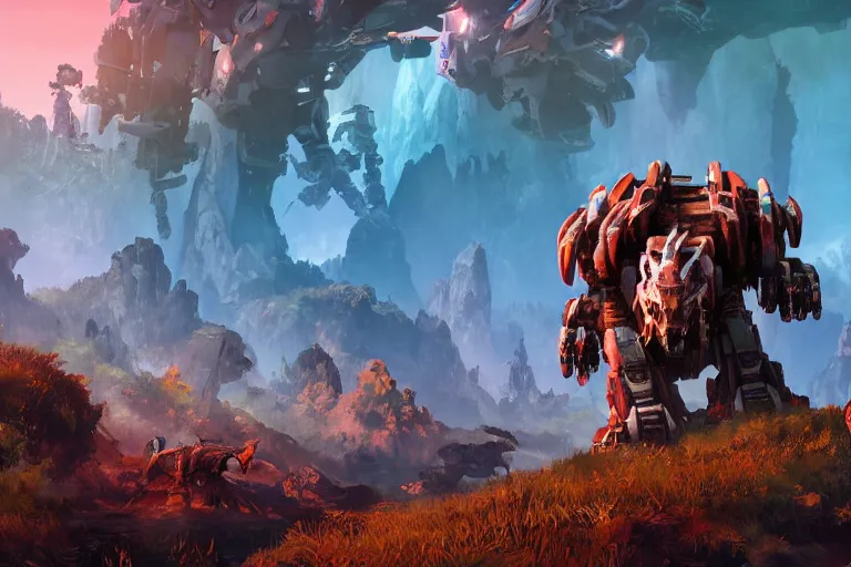 Image similar to tremortusk machine mecha animal beast robot of horizon forbidden west horizon zero dawn bioluminiscence global illumination ray tracing hdr fanart arstation by sung choi and eric pfeiffer and gabriel garza and casper konefal