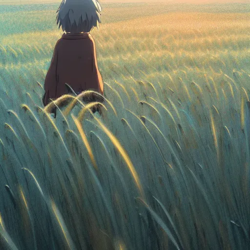 Image similar to anime, sharp focus, breath taking beautiful, Aesthetically pleasing, field of grain at golden hour, digital concept art by Hayao Miyazaki and Akira Toriyama and Makoto Shinkai and Studio Ghibli, fine art, official media, high definition, illustration, ambient lighting, HDR, HD, 8K, award winning, trending, featured, masterful, dynamic, energetic, lively, elegant, intricate, complex, highly detailed, Richly textured, Rich vivid Color, masterpiece.