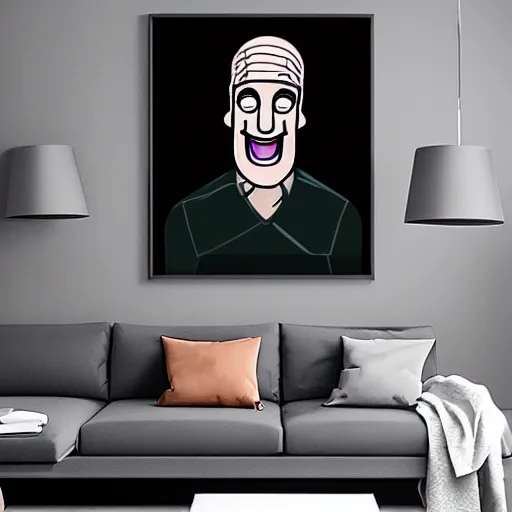 Image similar to handsome man, handsome squidward, big smile, hero, strong chin, handsome, poster style