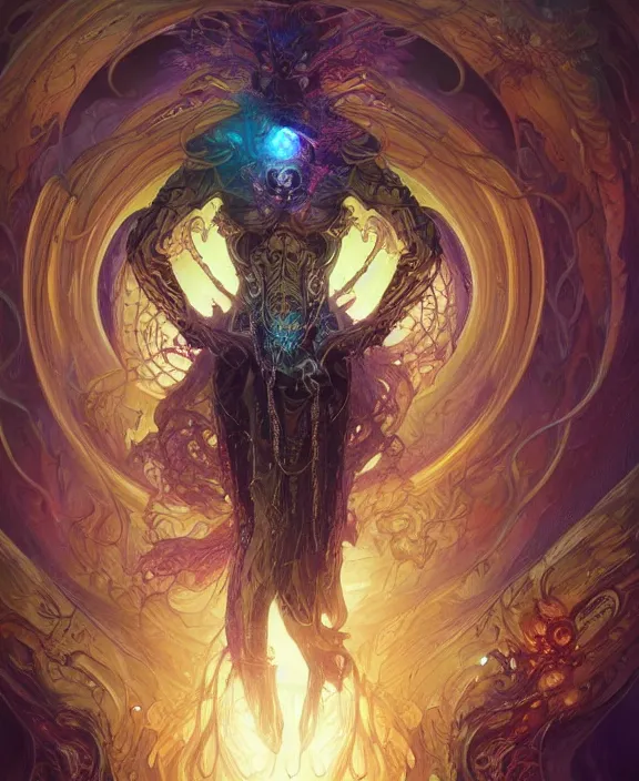 Image similar to a whirlwind of souls rushing inside the metaverse, half body, glowin eyes, insect, lizard, d & d, fantasy, intricate, elegant, highly detailed, colorful, vivid color, digital painting, artstation, concept art, art by artgerm and greg rutkowski and alphonse mucha and ruan jia