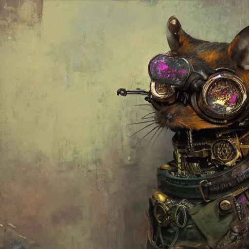 Image similar to steampunk rat, acid, 303, psychedelic, by ruan jia