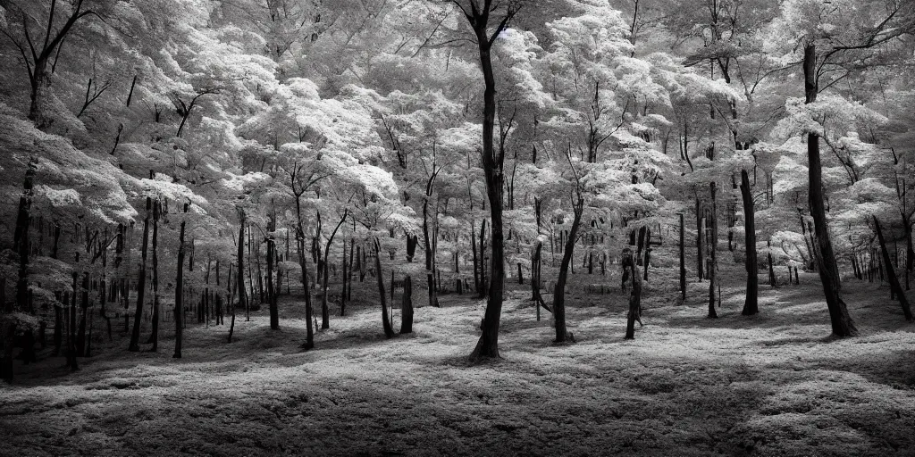 Image similar to colorful infrared photography of a forest, ir 5 5 0 nm, kolari