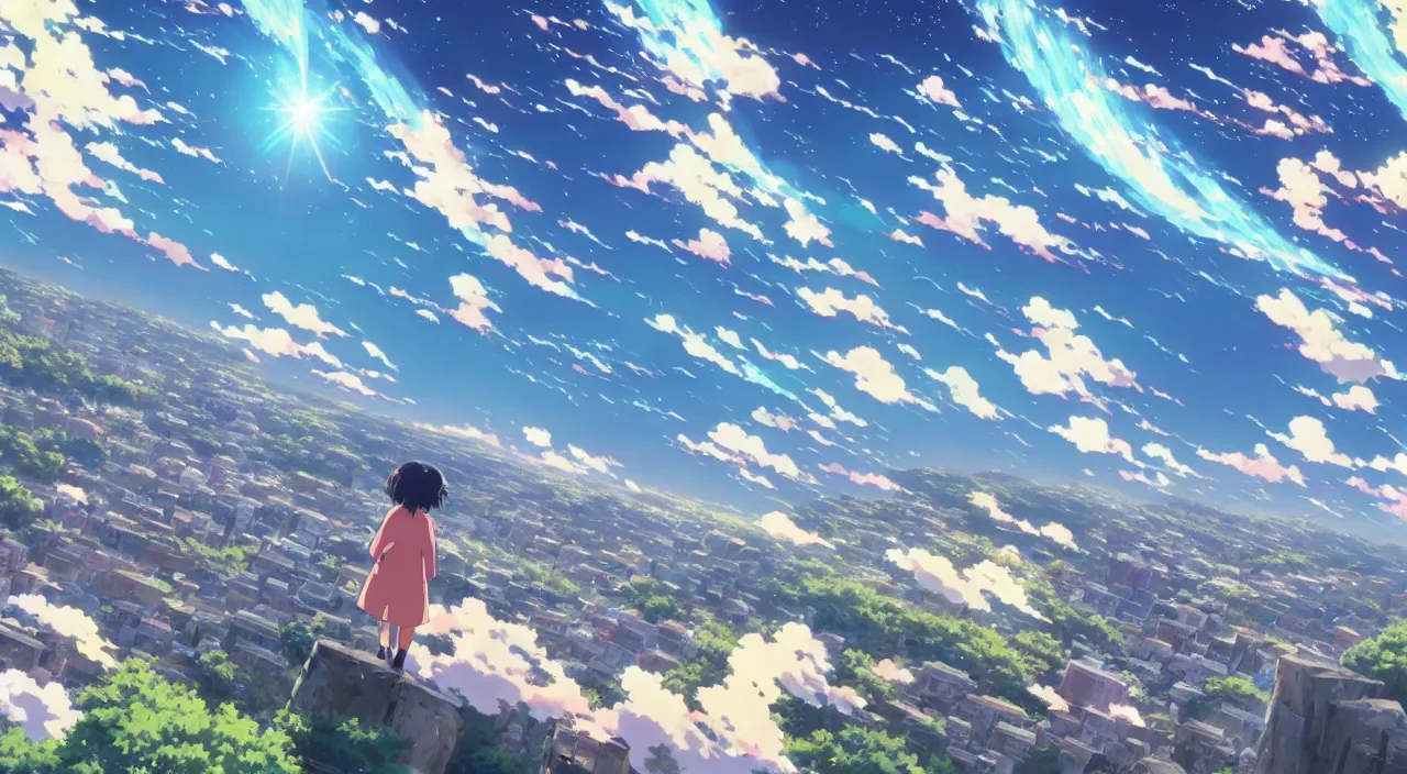 Image similar to a beautiful screenshot from the mystical and nostalgic anime by Hayao Miyazaki and Makoto Shinkai called My Grandfather, in the anime film Kimi no na wa, anime pixiv