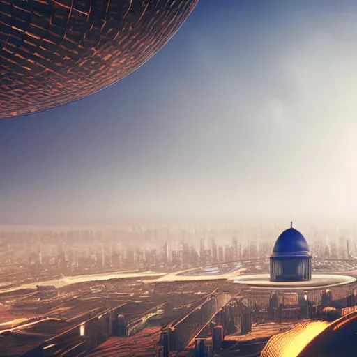 Prompt: a futuristic city under a dome, with a crack in the dome and black smoke rising from the crack, photorealistic