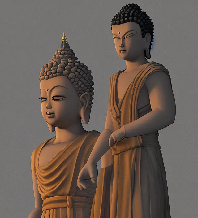 Prompt: photo rendering of a beautiful young men buddha and jesus epic photorealistic portrait in toriyama miyazaki squareenix pixar technoir pixel voxel style depth of field lens in flare leica zeiss detailed trending award winning on flickr artstation