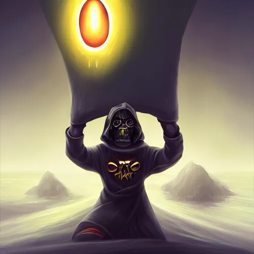 Prompt: Angry dark-side-corrupted yellow-eyed Sith Lord by Cyril Rolando, photorealistic, lifelike, hyperdetailed, 8k