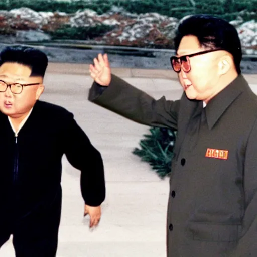 Prompt: found footage of Godzilla and Kim Jong-il