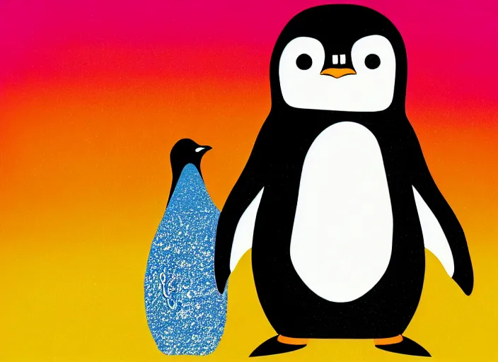 Image similar to penguin inside a refrigerator, colorful,modern art deco, Mads Berg, Karolis Strautniekas, stippled light, editorial illustration, detailed, matte print