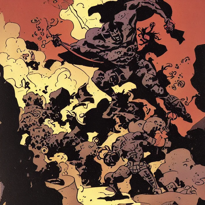 Image similar to an illustration by mike mignola