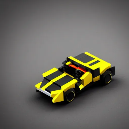 Image similar to black, yellow and red futuristic sports car built entirely using lego, 3 d render, unreal engine trending on artstation, top selection on unsplash.