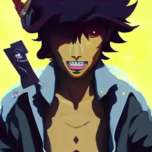 Prompt: crazy asian man as the caracter of cowboy bebop anime by artgrem, greg rutkowski, ross tran, kuvshinov