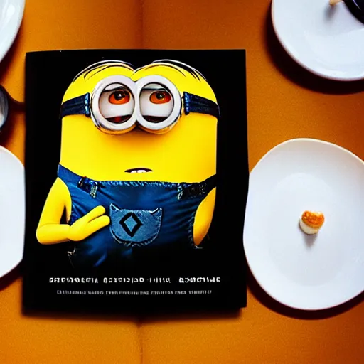 Prompt: Cookbook photo of an expertly souffléd Minion from Despicable Me. 1990s, color. Michelin Star winning restaurant.